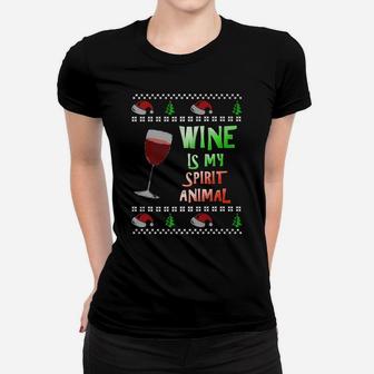 Wine Is My Spirit Animal Ugly Christmas Style Ladies Tee - Seseable
