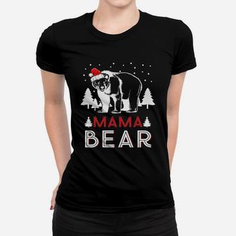 Womens Mama Christmas Bear Santa Family Matching Pajamas Ladies Tee - Seseable