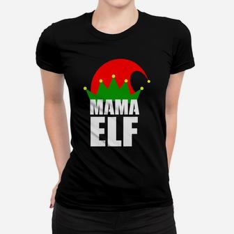 Womens Mama Elf Christmas Family Matching Pajamas Gift Ladies Tee - Seseable
