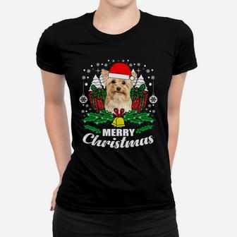 Yorkshire Terrier Merry Christmas Dog Lover Gift Ladies Tee - Seseable