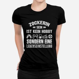 Zockerin Gamer Frauen Tshirt Schwarz, Lifestyle Statement Tee - Seseable