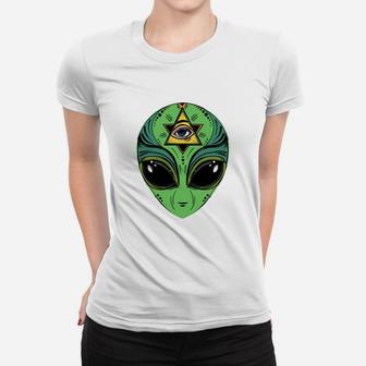 Alien Face And Alien Shuttle In The Space Ladies Tee - Seseable