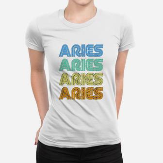 Aries Vintage Retro Zodiac Sign Aries Constellation Gift Ladies Tee - Seseable