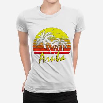 Aruba 80s Tropical Summer Beach Palm Tree Sunset Ladies Tee - Seseable