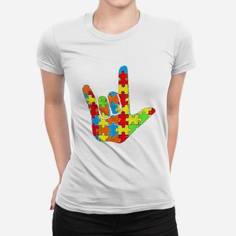 Asl Love Sign Language Autism Gift Awareness Support Ladies Tee - Seseable