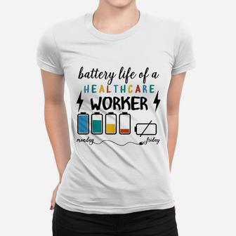 Battery Life Of A Healthcare Worker Funny Monday Ladies Tee - Seseable