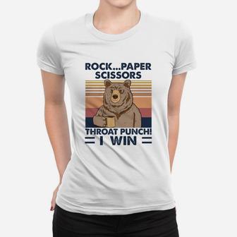 Bear Rock Paper Scissors Throat Punch I Win Vintage Retro Ladies Tee - Seseable