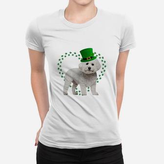 Bichons Frise Heart Paw Leprechaun Hat Irish St Patricks Day Gift For Dog Lovers Ladies Tee - Seseable