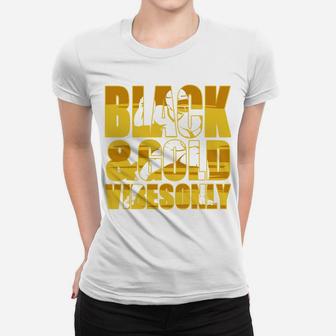 Black And Gold Game Day Football Sport Gift Women T-shirt - Seseable