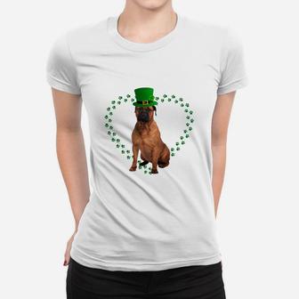 Bullmastiff Heart Paw Leprechaun Hat Irish St Patricks Day Gift For Dog Lovers Ladies Tee - Seseable