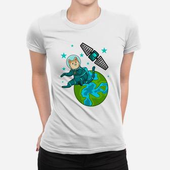 Cat Astronaut Green Space Cute Pet Gifts Women T-shirt - Seseable