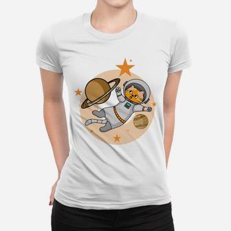 Cat Cartoon Astronaut Flying In Space Pet Gifts Women T-shirt - Seseable