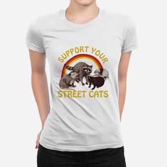 Cat Kitten Support Your Local Street Cats Vintage Ladies Tee - Seseable