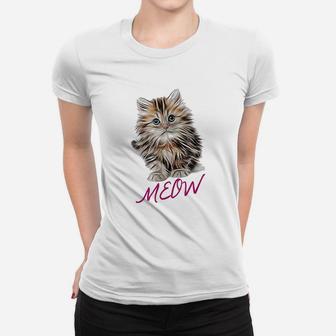 Cat Meow Kitty Funny Cat Ladies Tee - Seseable