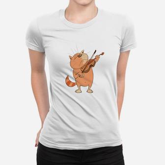 Cat Violinist Funny Cat Playing Violin For Musicians Ladies Tee - Seseable