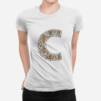 Cool Letter C Initial Name Leopard Cheetah Ladies Tee - Seseable