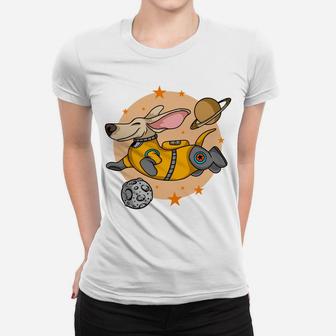 Corgi Flying In Space Cartoon Astronaut Gift Idea Women T-shirt - Seseable
