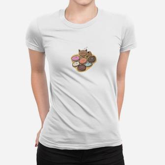 Cute Cat And Donuts Watercolor Ladies Tee - Seseable