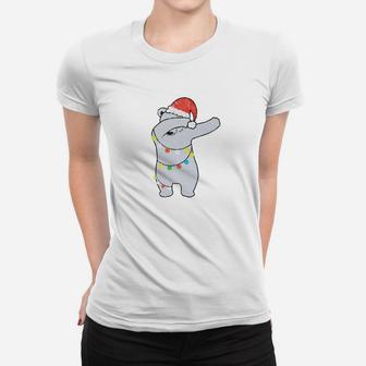 Dabbing Polar Bear Christmas Lights Santa Distressed Ladies Tee