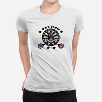 Darth Vader Dartboard Frauen Tshirt mit Britischen Flaggenflügeln, Star Wars Fanartikel - Seseable