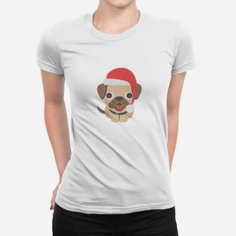 Dog Pug Puppy Santa Hat Gifts Merry Christmas T-Shirt Ladies Tee - Seseable