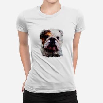 English Bulldog Watercolor Effect Graphic Dog Love Ladies Tee - Seseable