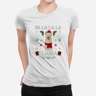 Fa La La Llama Christmas Animal Sweater Tshirt Ladies Tee - Seseable