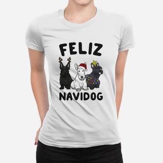 Feliz Navidog Scottish Terrier Dog Christmas Ladies Tee - Seseable