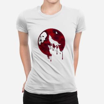 Full Moon Howling Wolf Galaxy Blood Moon Eclipse Ladies Tee - Seseable