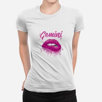 Gemini Zodiac Birthday Pink Lips Women T-shirt - Seseable
