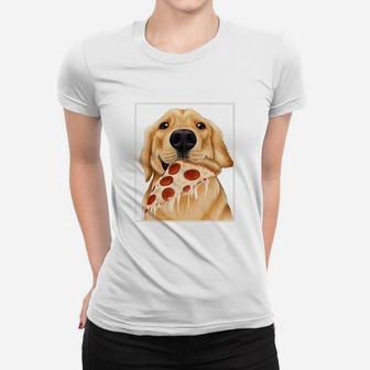 Golden Retriever Eating Pizza Dog With A Slice Of Pizza Ladies Tee - Seseable