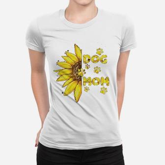 Graphic Summer Casual Sunflower Pattern And Dog Mom Letter Ladies Tee - Seseable