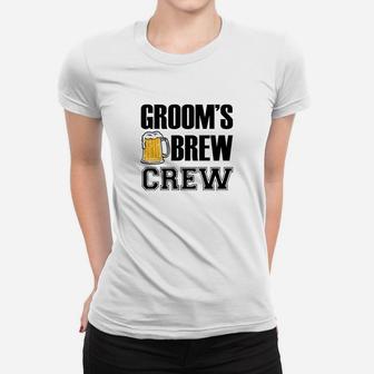 Groom's Brew Crew Funny Groomsmen Bachelor Party Ladies Tee - Seseable