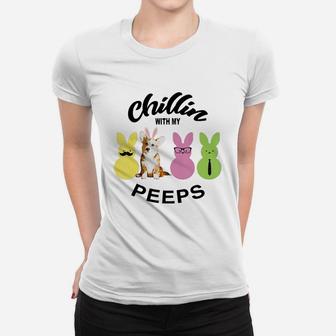 Happy 2021 Easter Bunny Cute Corgi Chilling With My Peeps Gift For Dog Lovers Ladies Tee - Seseable