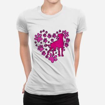 Heart Dog Paws Print Love Valentines Day Ladies Tee - Seseable