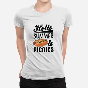 Hello Summer And Picnics With Hot Dog Ladies Tee - Seseable
