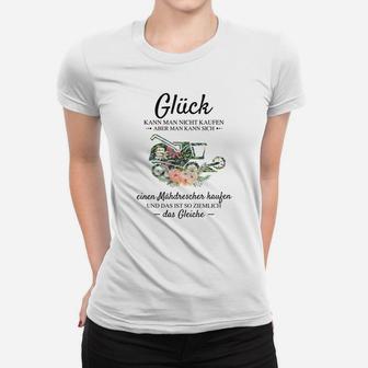 Herren Frauen Tshirt Glück & Motorrad, Blumenmotiv Spruch-Frauen Tshirt - Seseable