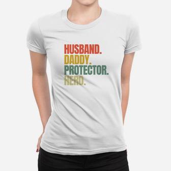 Husband Daddy Protector Hero Shirt Fathers Day Gift Dad Son Premium Ladies Tee - Seseable