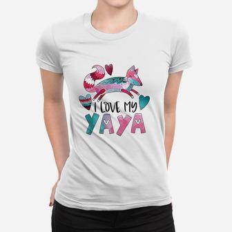 I Love My Yaya Pink And Blue Fox With Hearts Toddler Women T-shirt - Seseable
