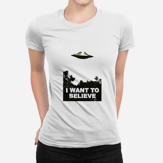 I Want To Believe Area 51 Ufo Alien Abduction Ladies Tee - Seseable