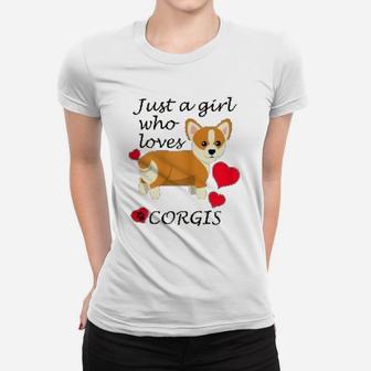 Just A Girl Who Loves Corgis Corgi Heart Paws Print Ladies Tee - Seseable