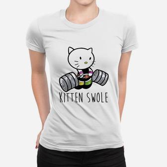 Kitten Swole Cat Powerlifting Weightlifting Gym Ladies Tee - Seseable