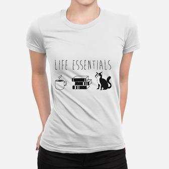 Life Essentials Funny Coffee Cat Mom Lover Cute Ladies Tee - Seseable