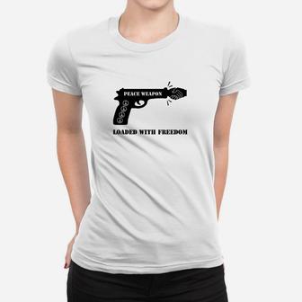 Loaded with Freedom Grafik-Frauen Tshirt, Waffen-Stil Motiv - Seseable