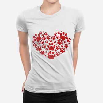 Love Dog Paw Red Heart Funny Valentine For Dog Lovers Ladies Tee - Seseable