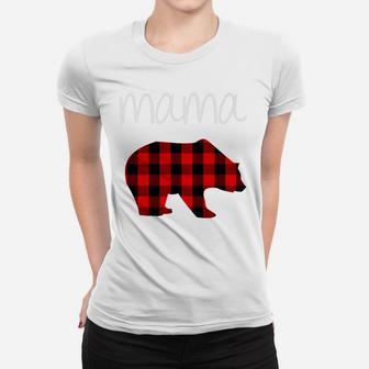 Mama Bear With Red Buffalo Plaid Bear And White Font Ladies Tee - Seseable