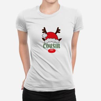 Matching Family Santa Hat With Reindeer Antlers Cousin Ladies Tee - Seseable