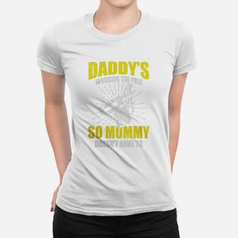 Mens Daddy's Working The Pole So Mommy Doesn't Have To T-shirt Ladies Tee - Seseable