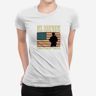 Mens My Nephew Has Your Back Proud Army Uncle Family Gifts Ladies Tee - Seseable
