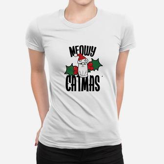 Meowy Catmas Cat Lover Funny Christmas Tee Shirts Ladies Tee - Seseable